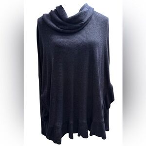 Anthropologie Postmark Orley navy metallic oversized cowl neck sweater Size L